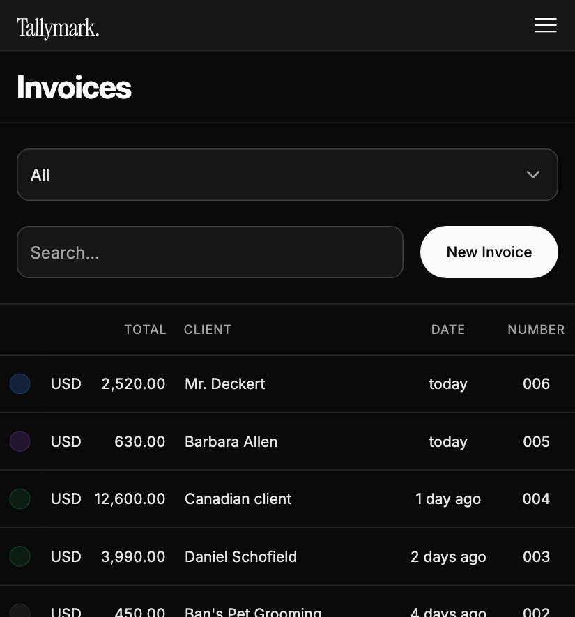 Invoice index