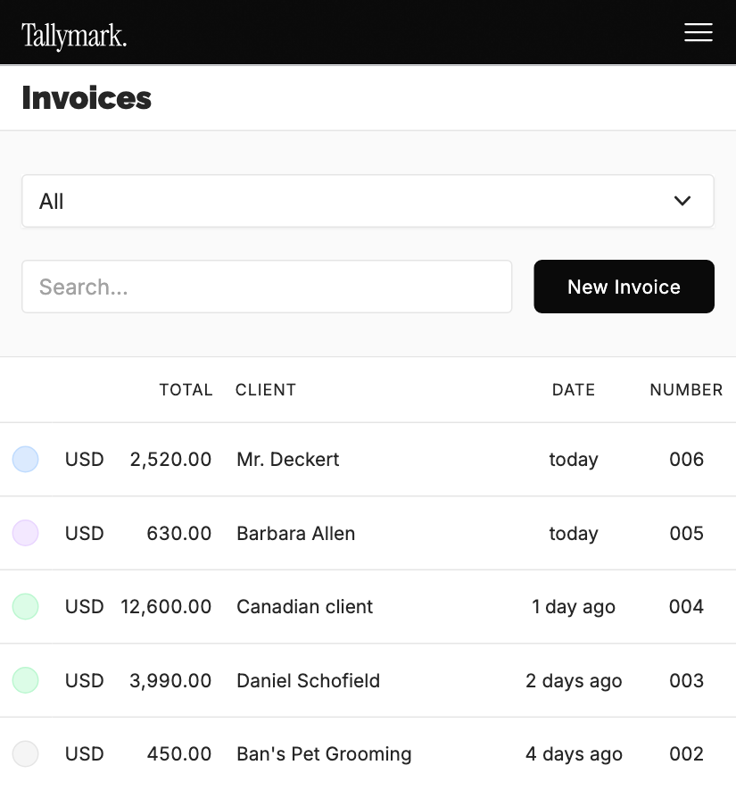 Invoice index