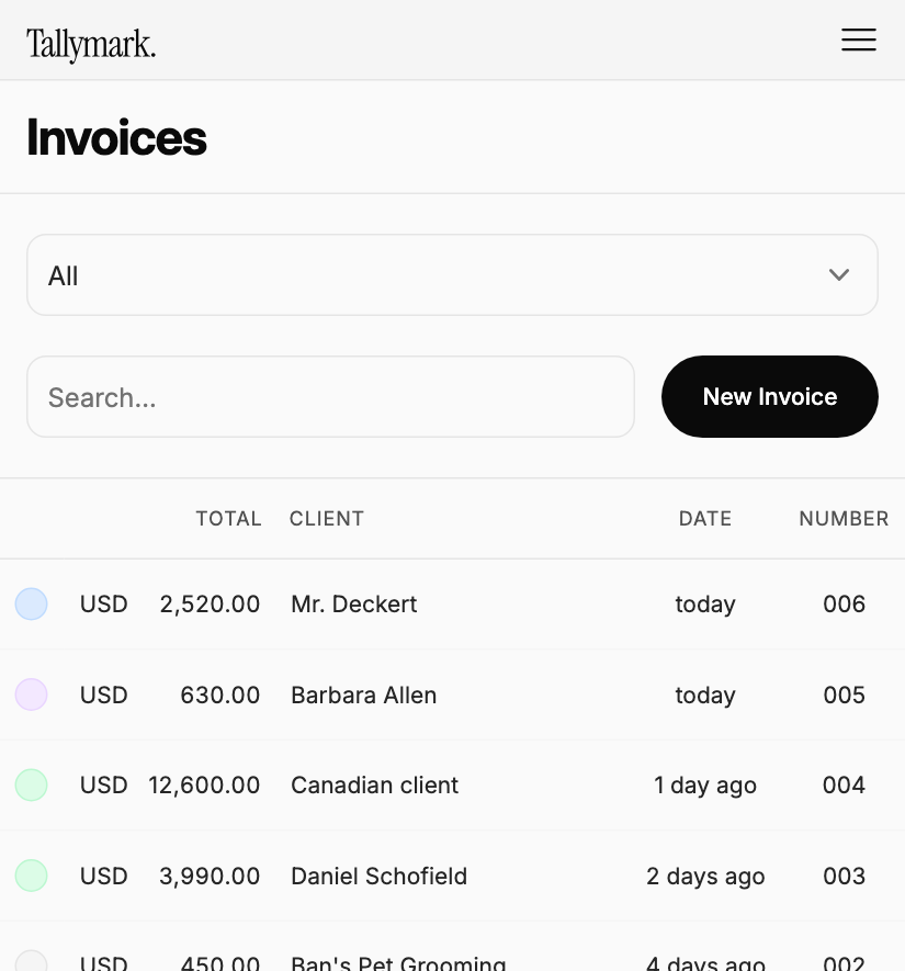 Invoice index