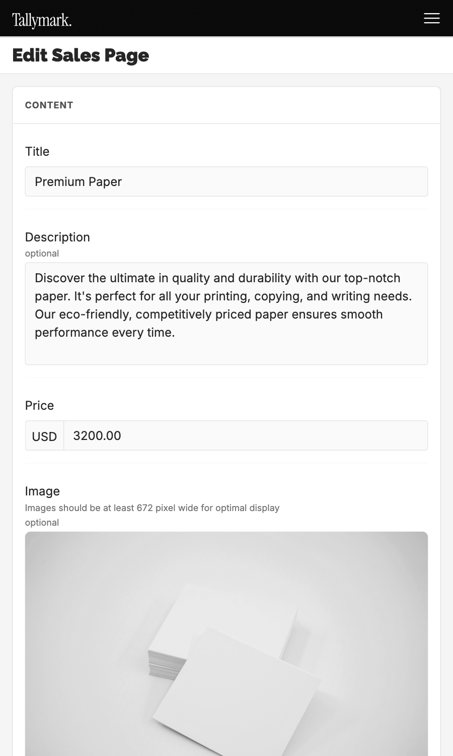 Sales page