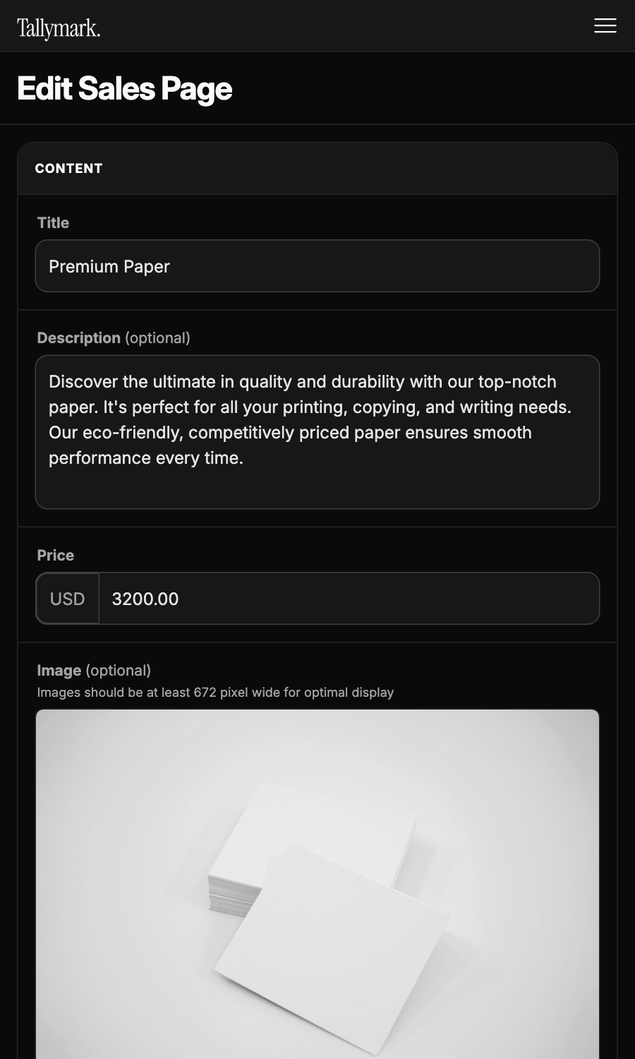 Sales page