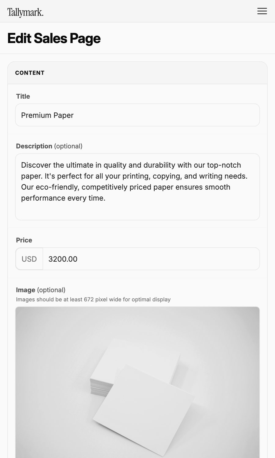 Sales page