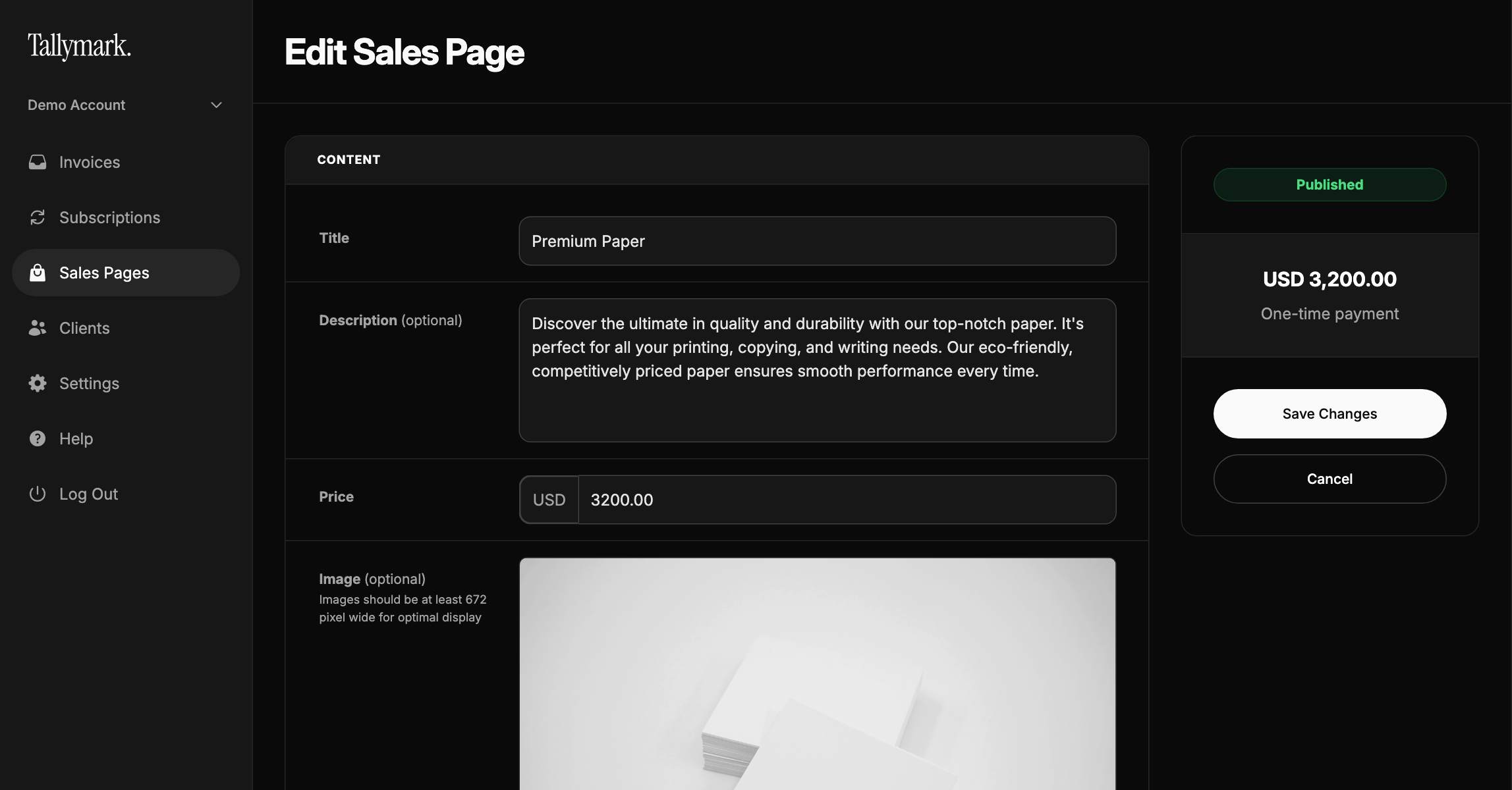 Sales page