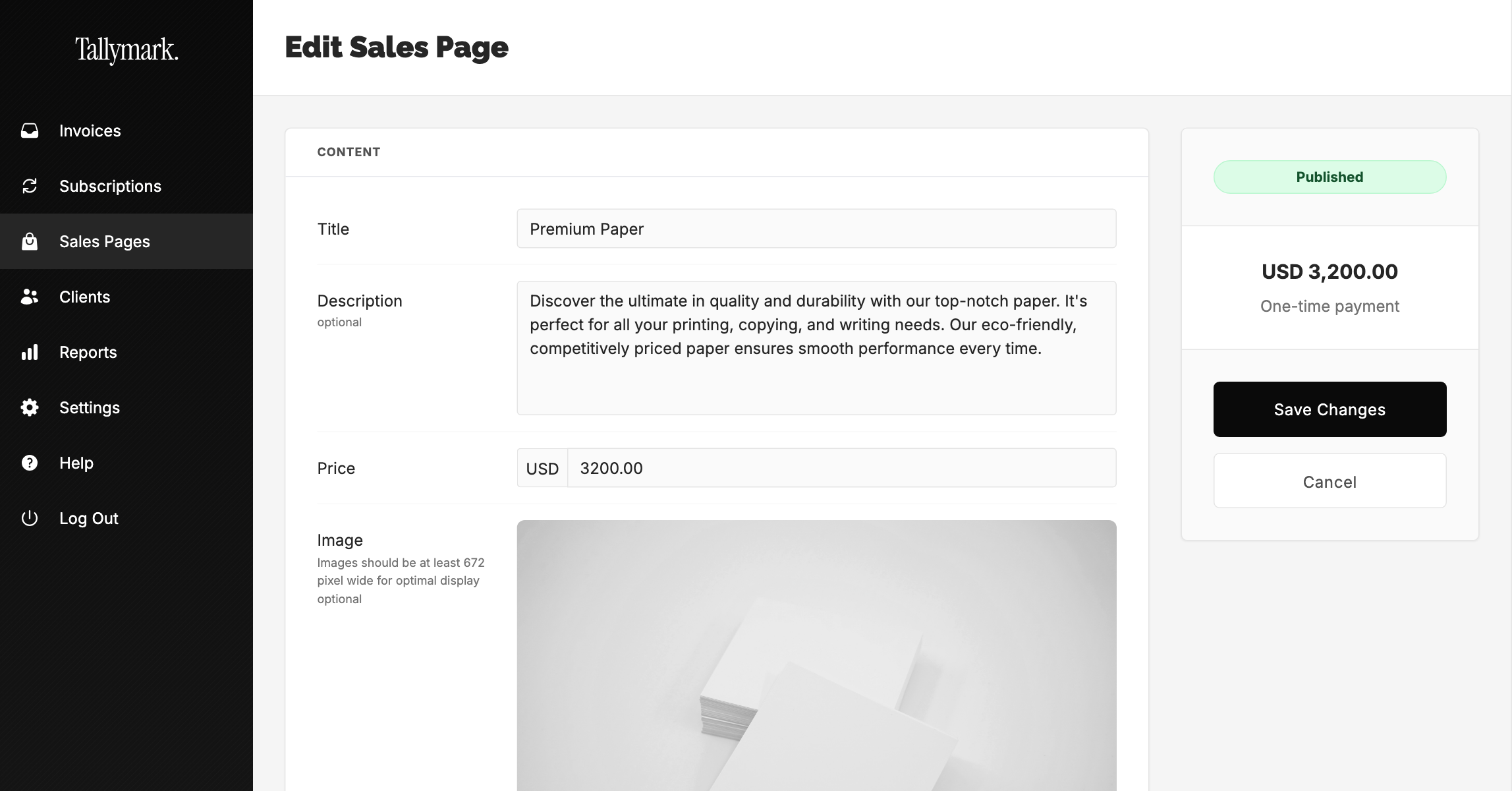 Sales page