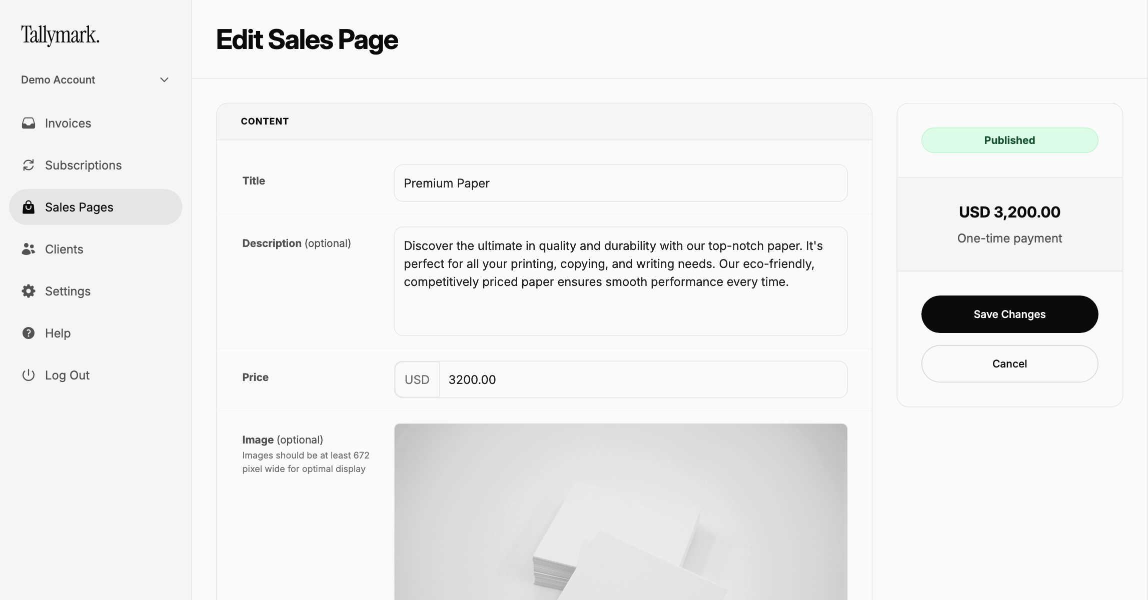 Sales page